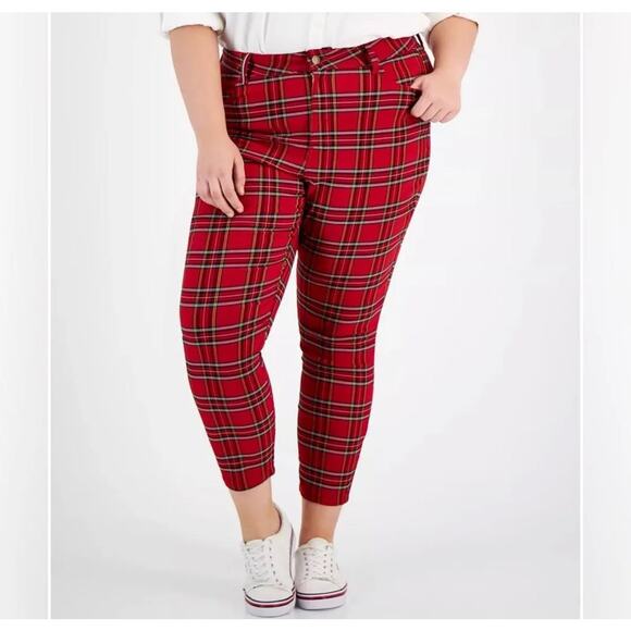 Tommy Hilfiger Women's Plus Tribeca Red Plaid Mid-Rise Skinny Pants 18W NWT - Picture 1 of 10